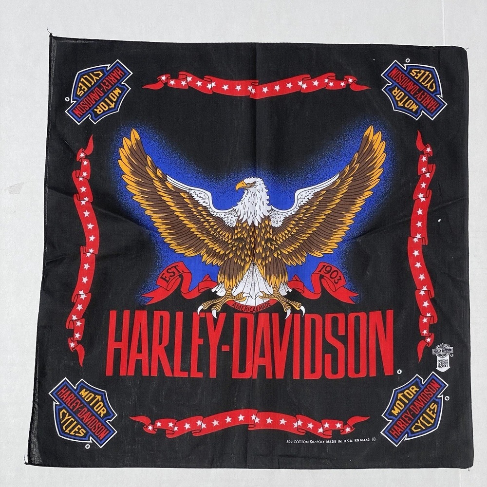 New VTG Harley Davidson Scarf Bandanna Eagle Flag 21" Square USA Licensed #29